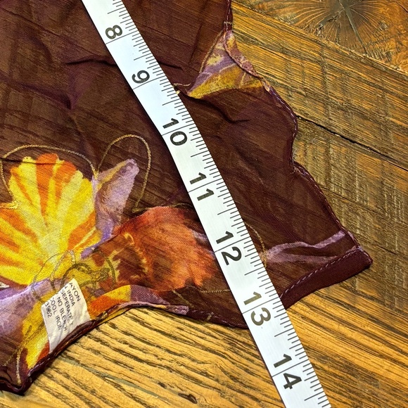 Russet Red and Gold Floral Print Silky Sheer Scarf - Picture 3 of 5